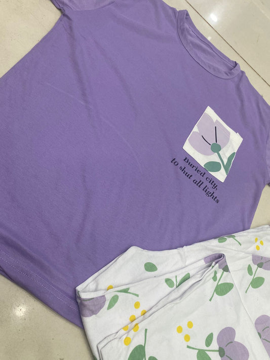 Purple Pocket Design Night Dress for Women