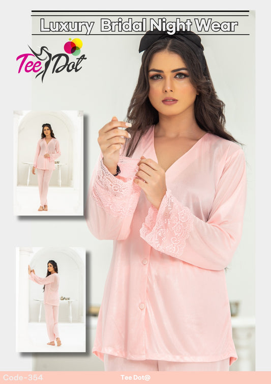 Premium Silk 2 Piece Nightwear Set for Women – Soft Comfortable Night Suit (Free Size)