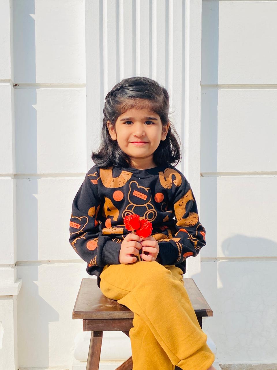 Dark Brown Text Design Kids Fleece Tracksuit