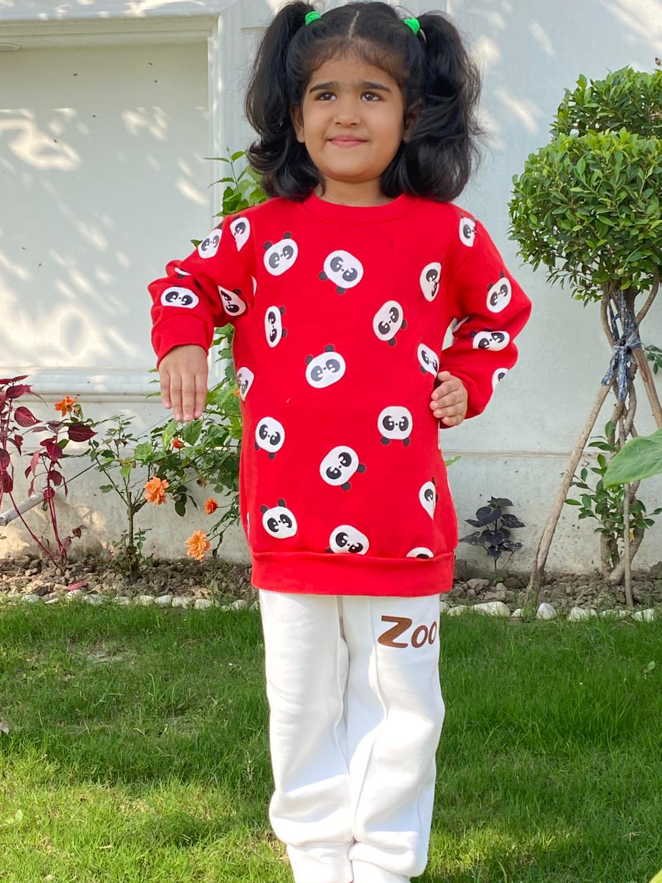 Red Panda Printed Kids Fleece Tracksuit
