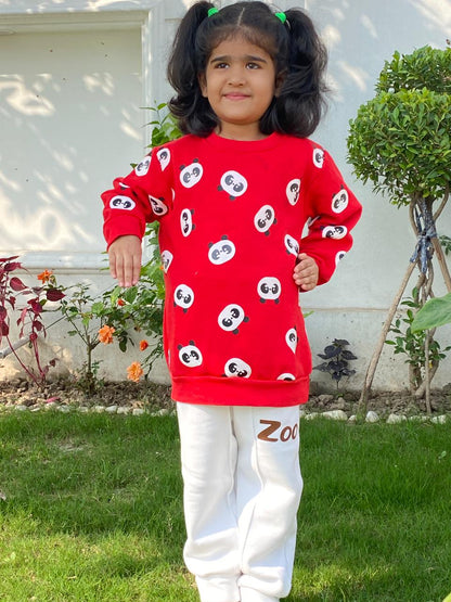 Red Panda Printed Kids Fleece Tracksuit