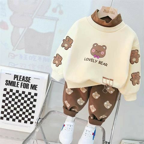 Lovely Bear Design Printed Kids Fleece Tracksuit