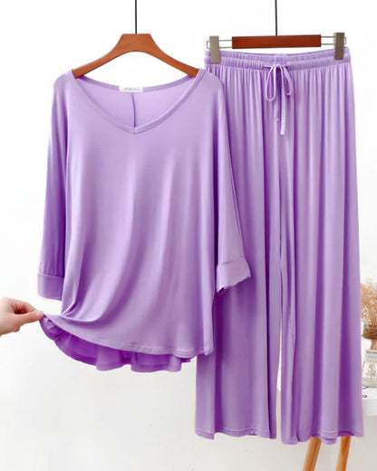Purple V-Neck Palazzo PJ Set