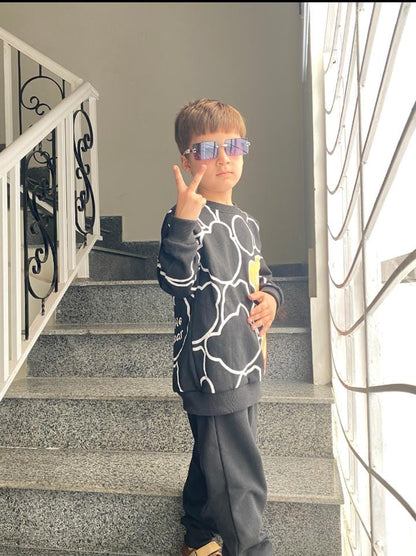 Black Bears Printed Kids Fleece Tracksuit