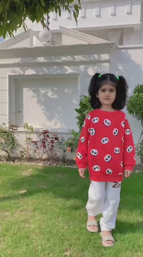 Red Panda Printed Kids Fleece Tracksuit