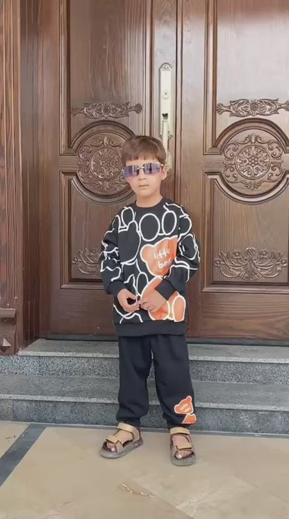 Black Bears Printed Kids Fleece Tracksuit