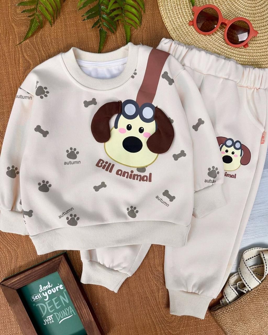 New Trendy Style White Bear Animal Printed Kids Fleece Tracksuit
