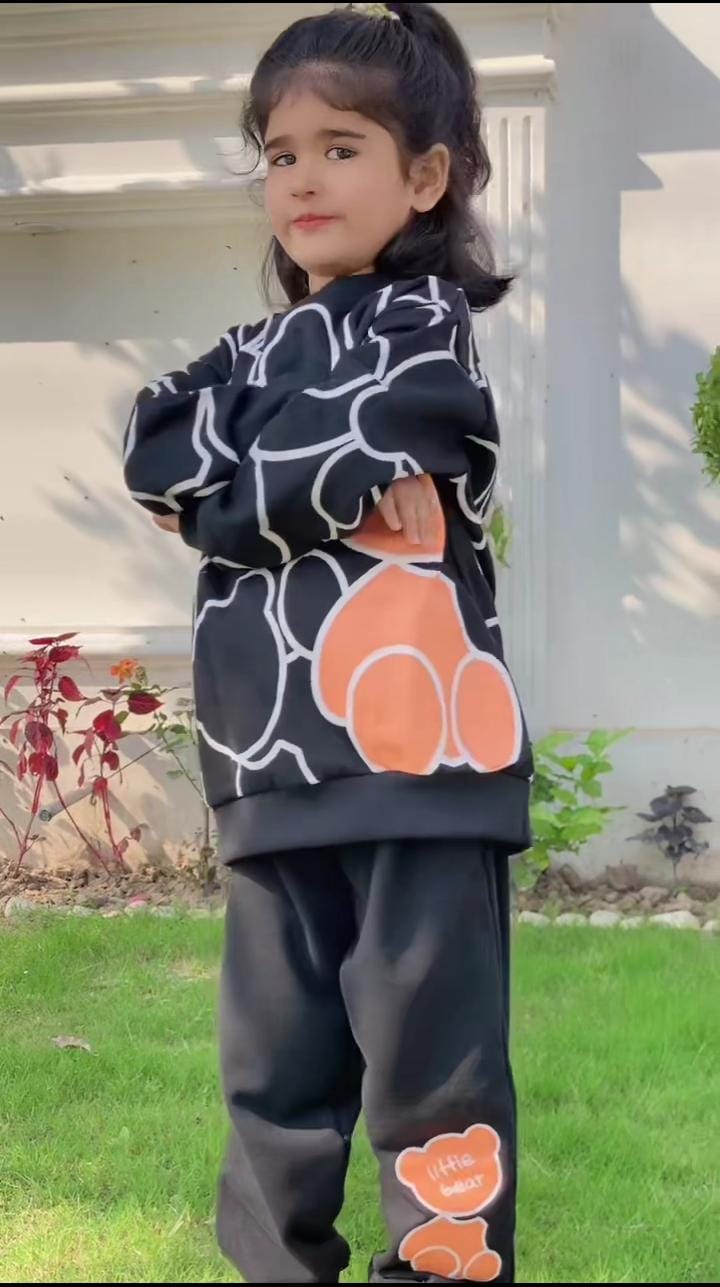 Black Bears Printed Kids Fleece Tracksuit
