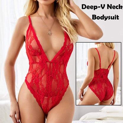 Women's Erotic Bodystockings Sexy Lingerie See Through lace Female Underwear v deep Backless Embroidery Nightwear Set