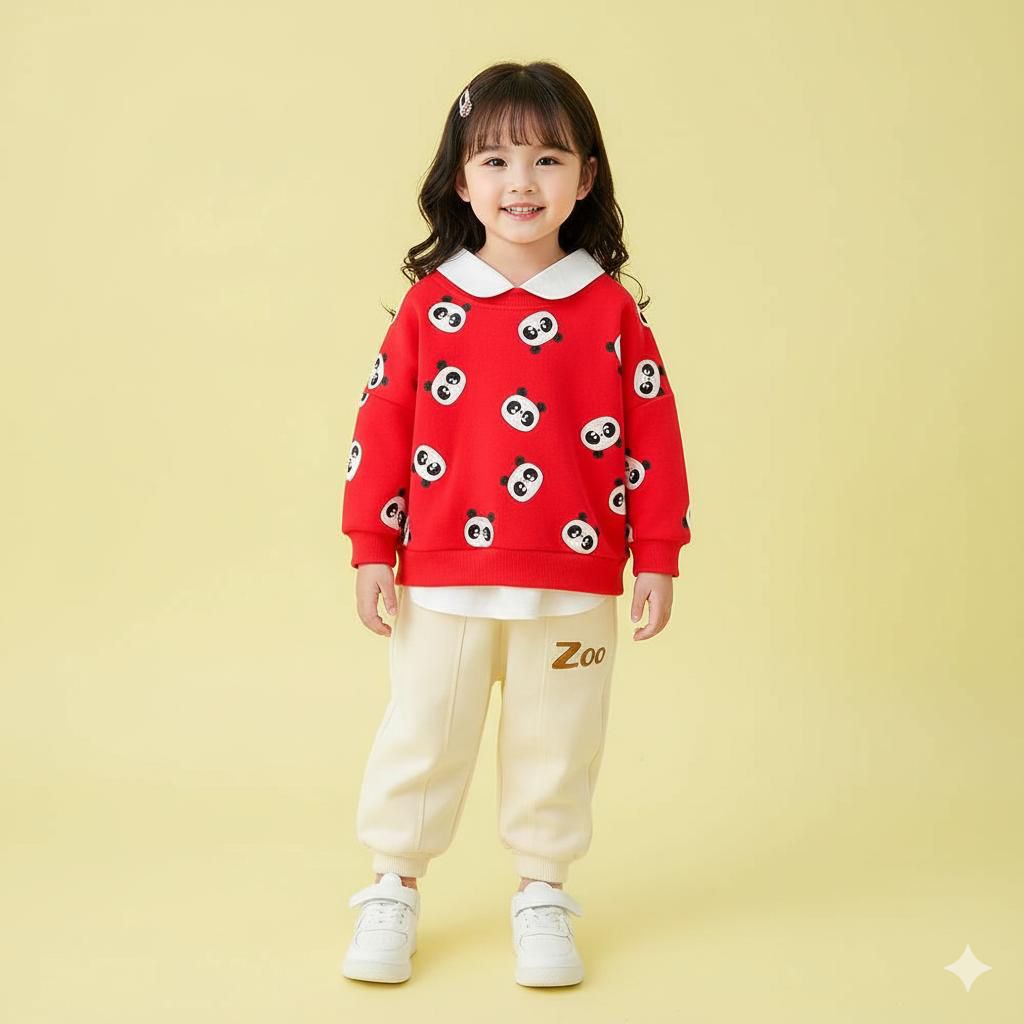 Red Panda Printed Kids Fleece Tracksuit