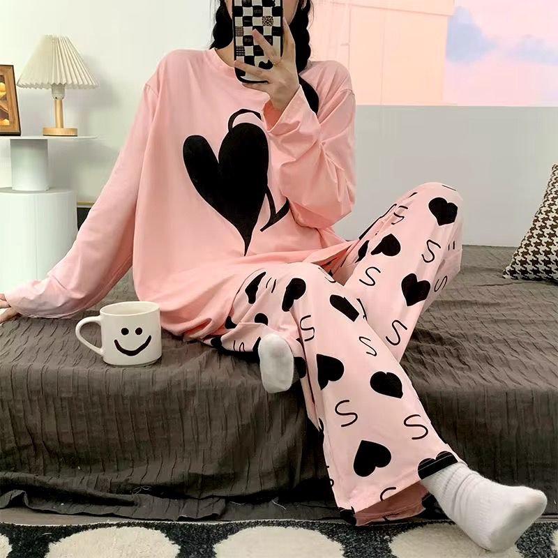 Pink Heart Printed Night Suit