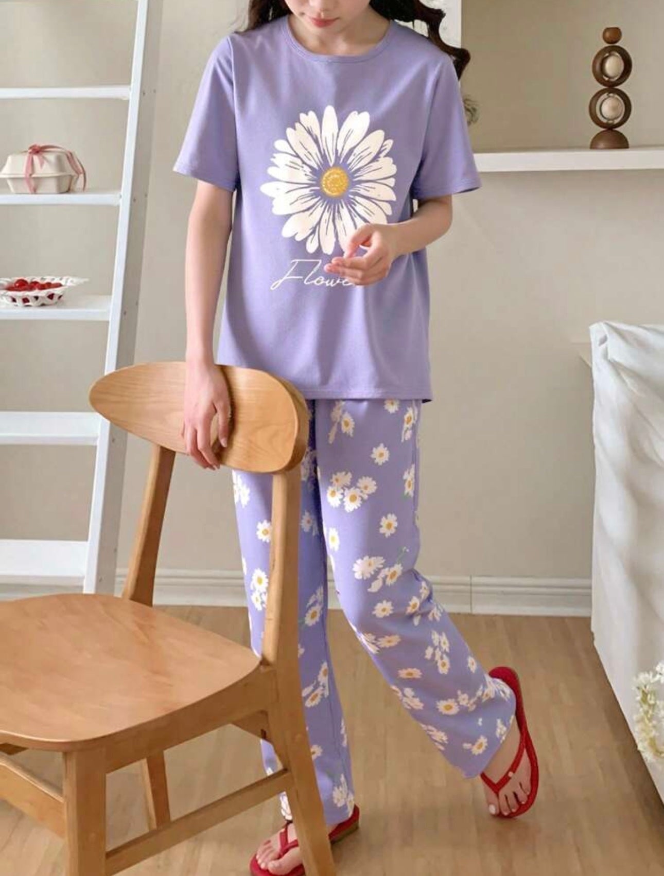 Women's purple floral printed cotton night suit featuring soft breathable fabric and comfortable all-season sleepwear.
