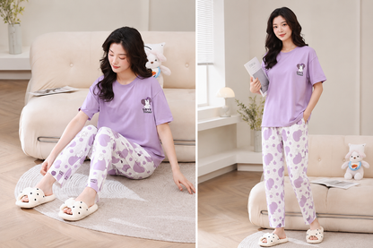 Purple Love Printed Night Suit