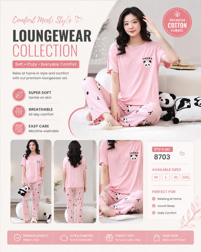 Pink Panda Printed Night Suit