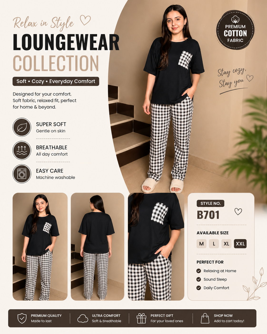 Black Pocket Design Night Dress