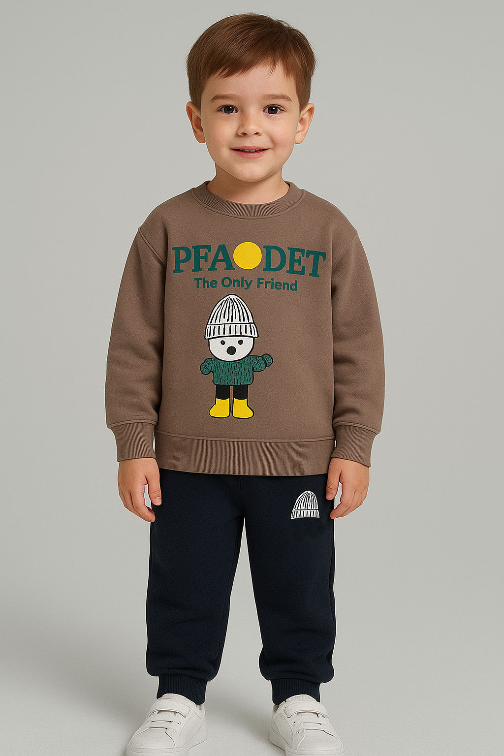 Green Bear Printed Kids Fleece Tracksuit