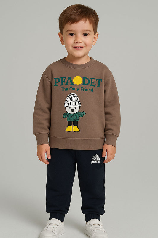 Green Bear Printed Kids Fleece Tracksuit