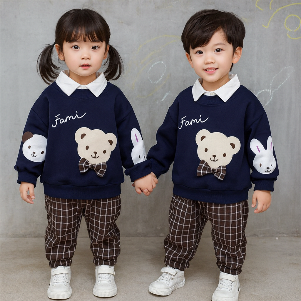 Blue Panda Printed Kids Fleece Tracksuit