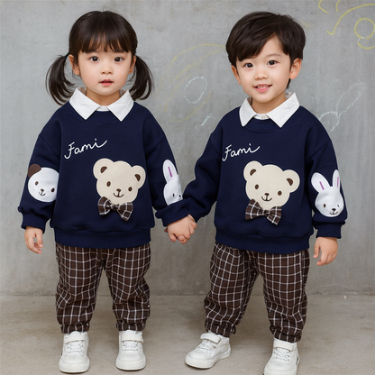 Blue Panda Printed Kids Fleece Tracksuit