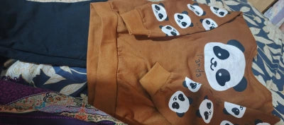 White Panda Brown Printed Kids Fleece Tracksuit