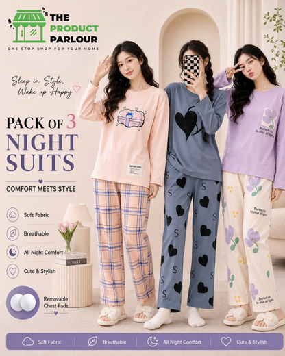 Pack of 3 Women's Cotton Jersey Night Suits