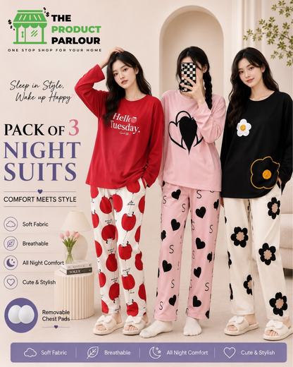 Pack of 3 Women's Cotton Jersey Night Suits