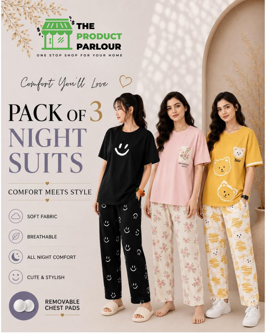 Pack of 3 Women's Cotton Jersey Night Suits