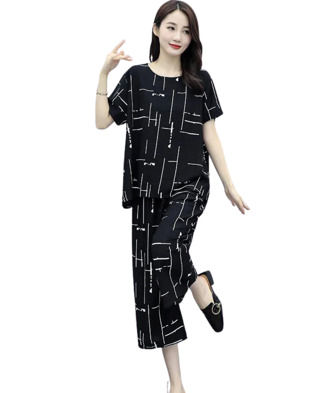 Black Printed Capri Night Suit – Soft Cotton Sleepwear
