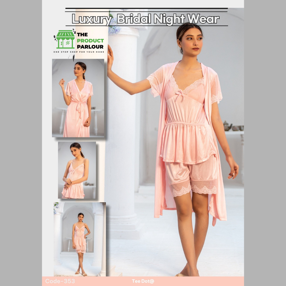 Premium Silk 3 Piece Nightwear Set – Soft Comfortable Free Size