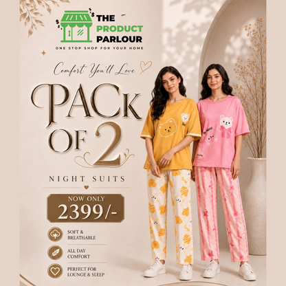 Pink Be Happy & Yellow 3 Bear Pack of 2 Night Suits