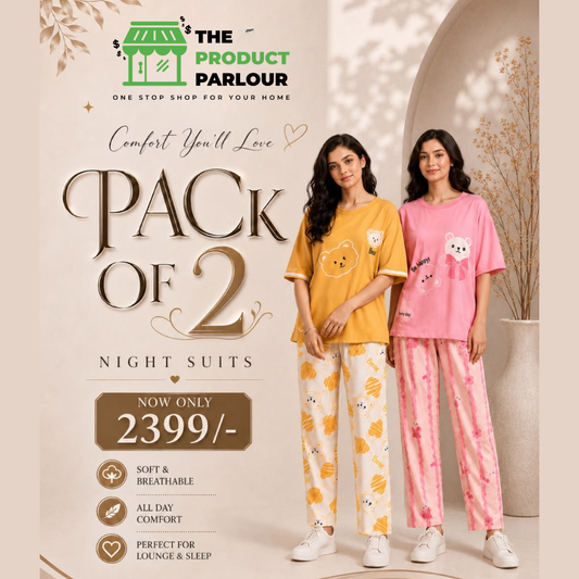 Pink Be Happy & Yellow 3 Bear Pack of 2 Night Suits