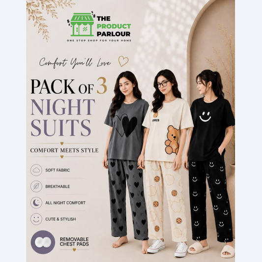 Pack of 3 Women's Cotton Jersey Night Suits