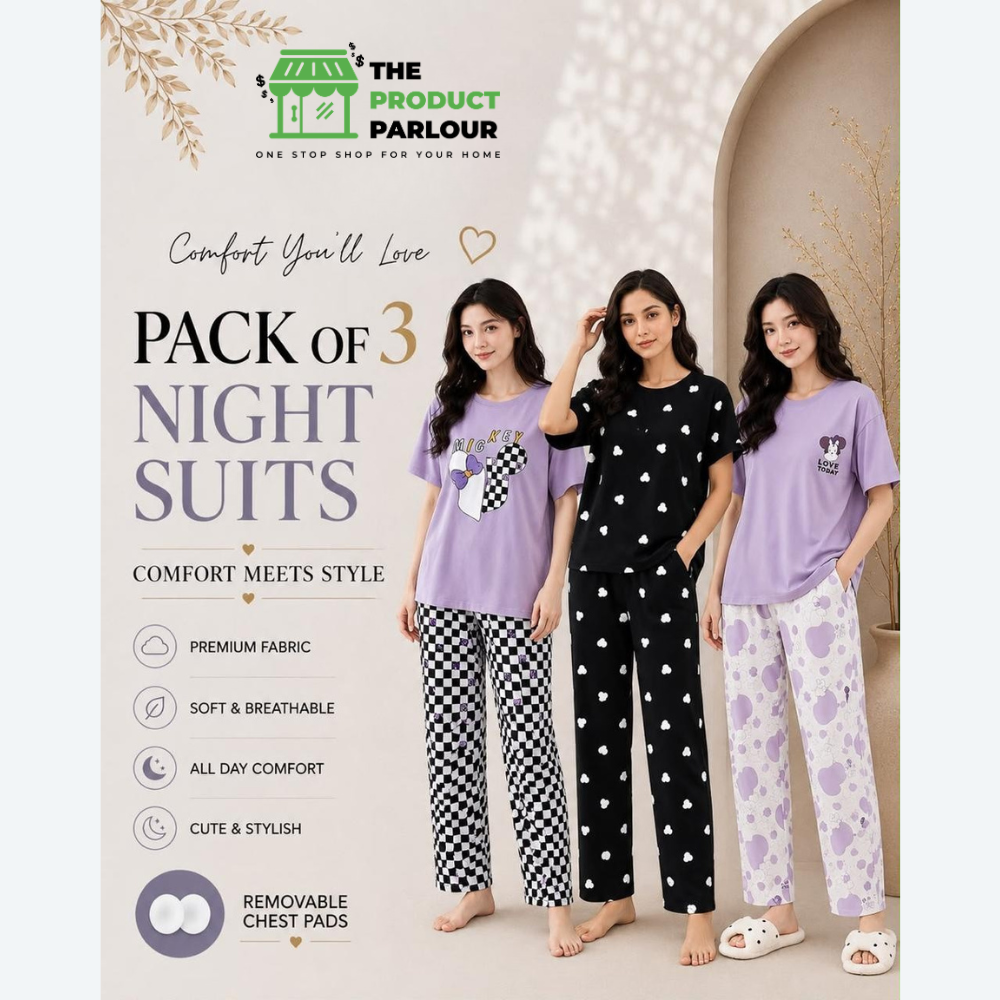 Pack of 3 Women's Cotton Jersey Night Suits