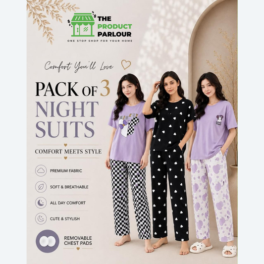 Pack of 3 Women's Cotton Jersey Night Suits