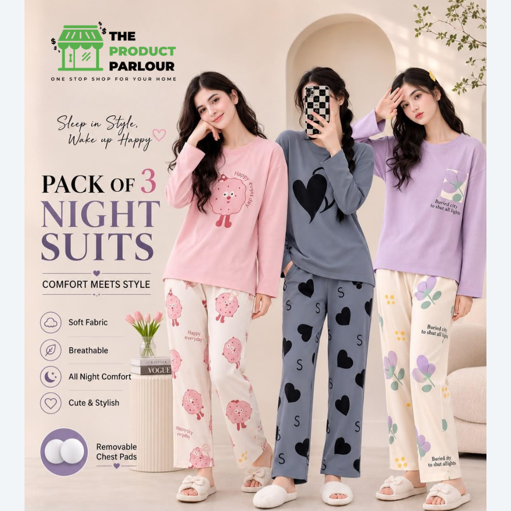 Pack of 3 Women's Cotton Jersey Night Suits