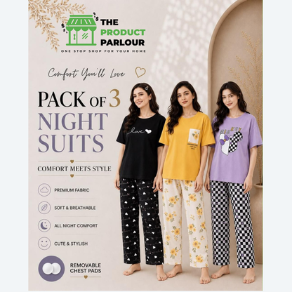 Pack of 3 Women's Cotton Jersey Night Suits