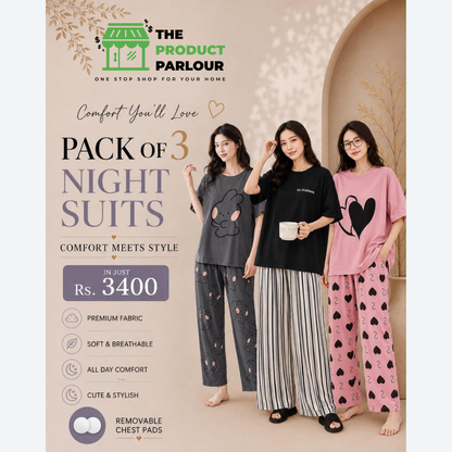 Pack of 3 Women's Cotton Jersey Night Suits