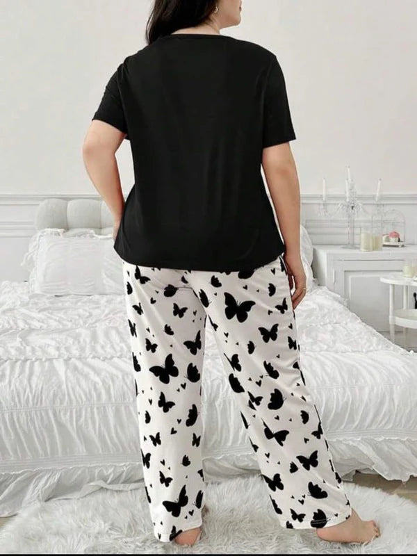 Black Small Butterfly Printed Night Suit