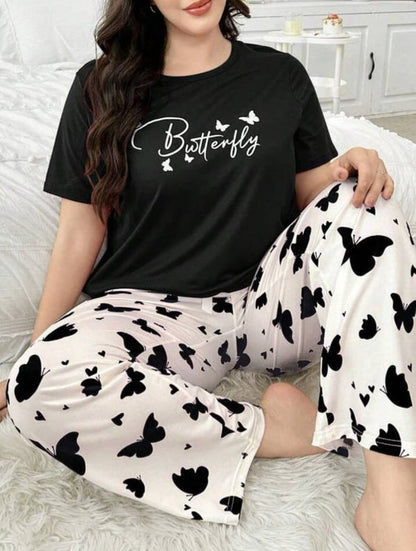 Black Small Butterfly Printed Night Suit