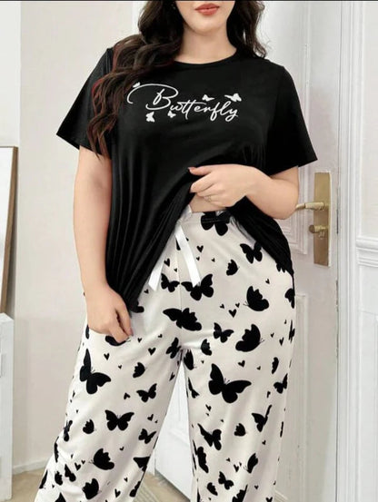 Black Small Butterfly Printed Night Suit