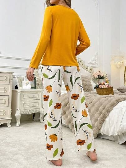Women's Flower Pocket Printed Night Suit made from premium cotton jersey fabric featuring a floral print and front pocket for soft, breathable, and comfortable all-season sleepwear.