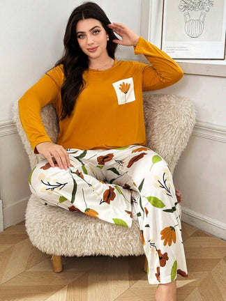 Women's Flower Pocket Printed Night Suit made from premium cotton jersey fabric featuring a floral print and front pocket for soft, breathable, and comfortable all-season sleepwear.