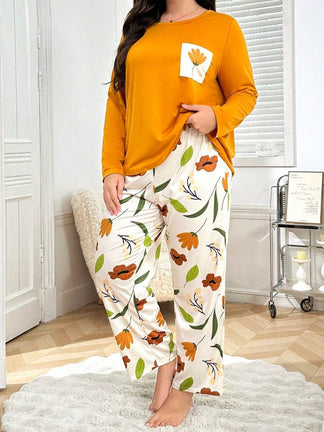 Women's Flower Pocket Printed Night Suit made from premium cotton jersey fabric featuring a floral print and front pocket for soft, breathable, and comfortable all-season sleepwear.