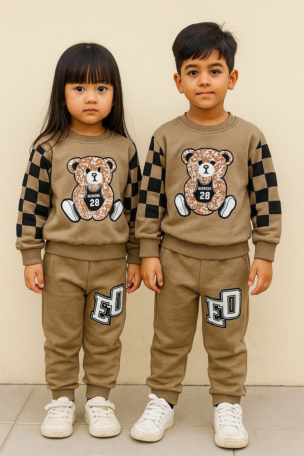 Dowswall Check Style Printed Kids Fleece Tracksuit