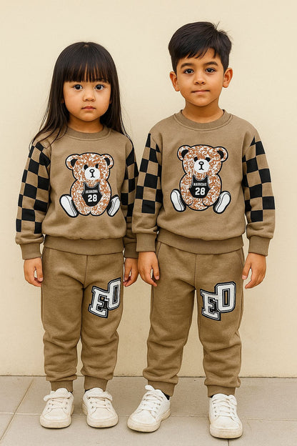 Dowswall Check Style Printed Kids Fleece Tracksuit