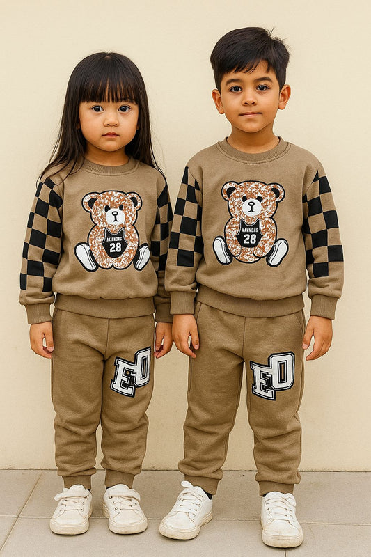 Dowswall Check Style Printed Kids Fleece Tracksuit