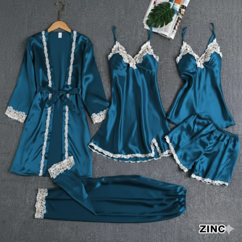 5 PEICE NIGHT SUIT  INCLUDES OPEN GOWN, 2 DIFFERENT INNERS, SHORTS AND TROUSER