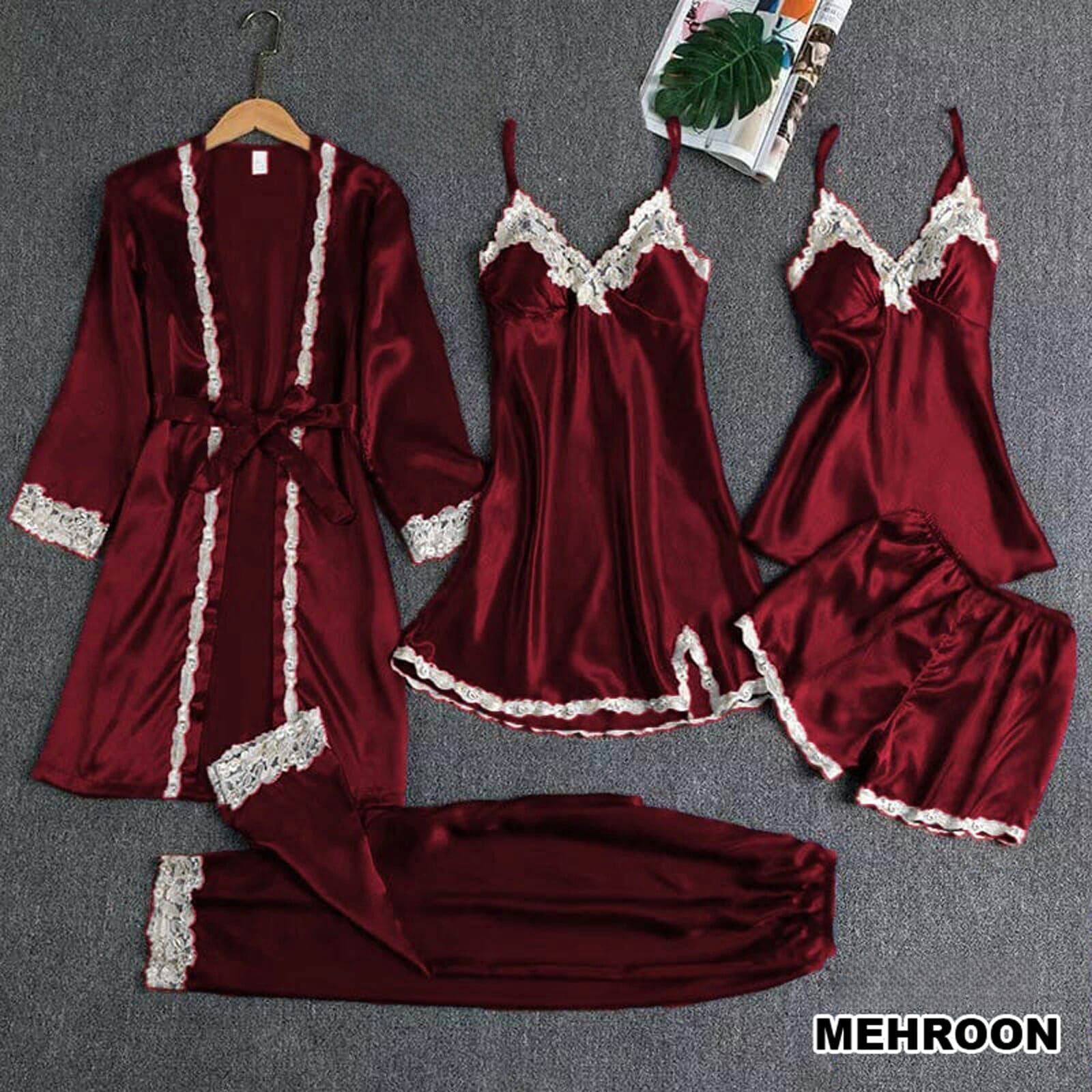 5 PEICE NIGHT SUIT  INCLUDES OPEN GOWN, 2 DIFFERENT INNERS, SHORTS AND TROUSER