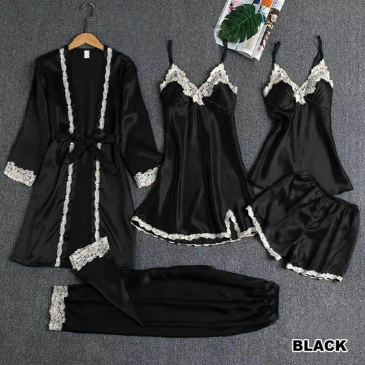 5 PEICE NIGHT SUIT  INCLUDES OPEN GOWN, 2 DIFFERENT INNERS, SHORTS AND TROUSER
