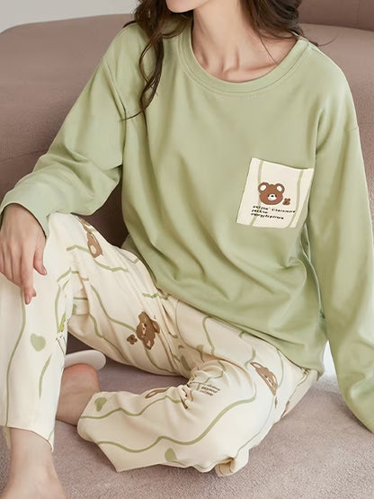 Green Bear Design Night Suit For Women